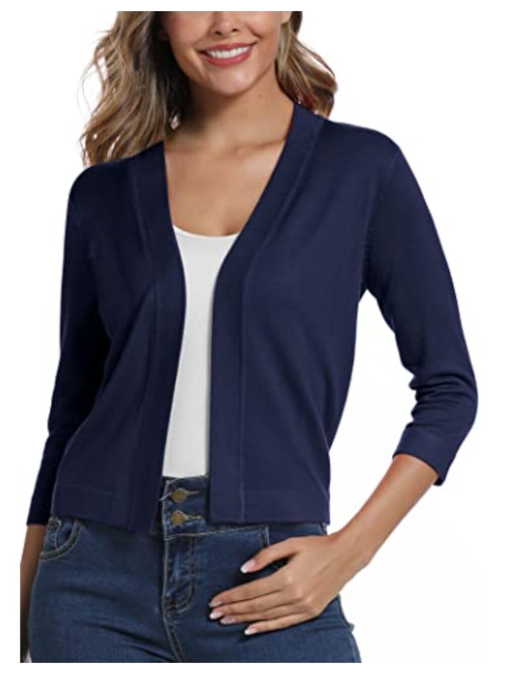 3/4 Sleeve Cropped Cardigan Sweaters Open Front Bolero Shrugs for Dresses